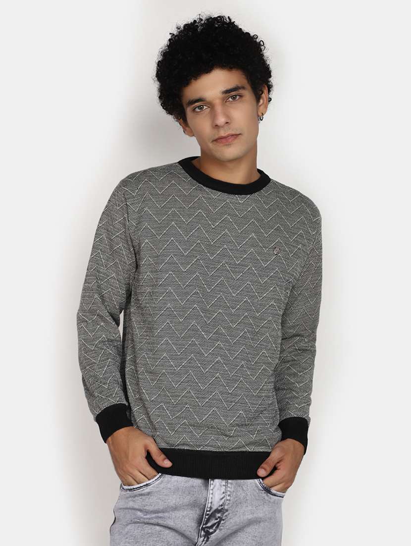 grey self design wool pullover