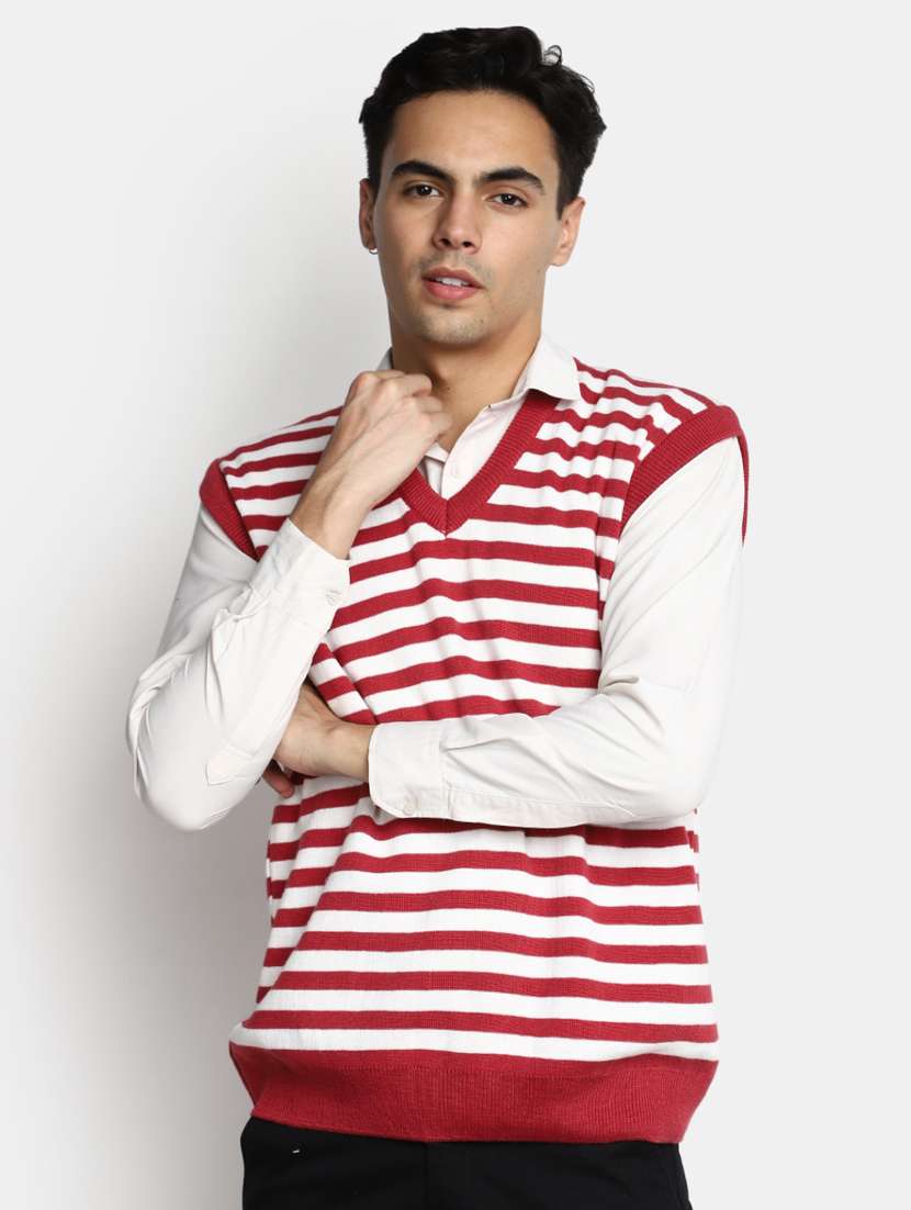 men red stripes v neck pullover