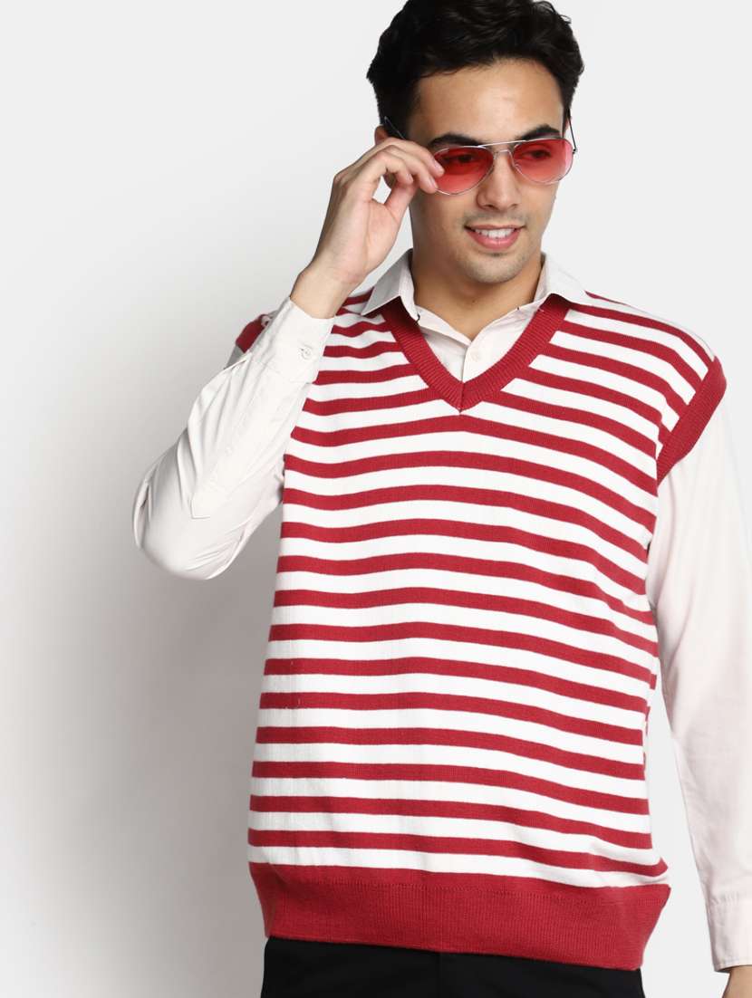 men red stripes v neck pullover - 20930252 -  Standard Image - 3