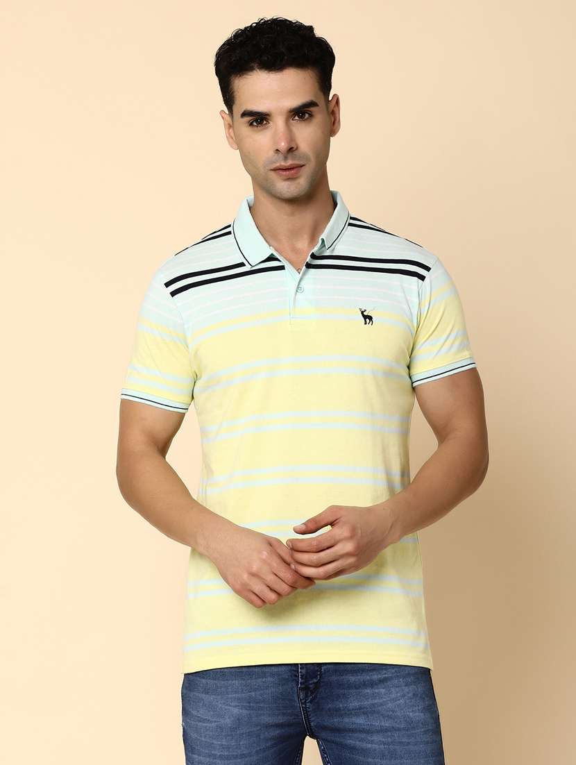 men polo neck stripped t-shirt