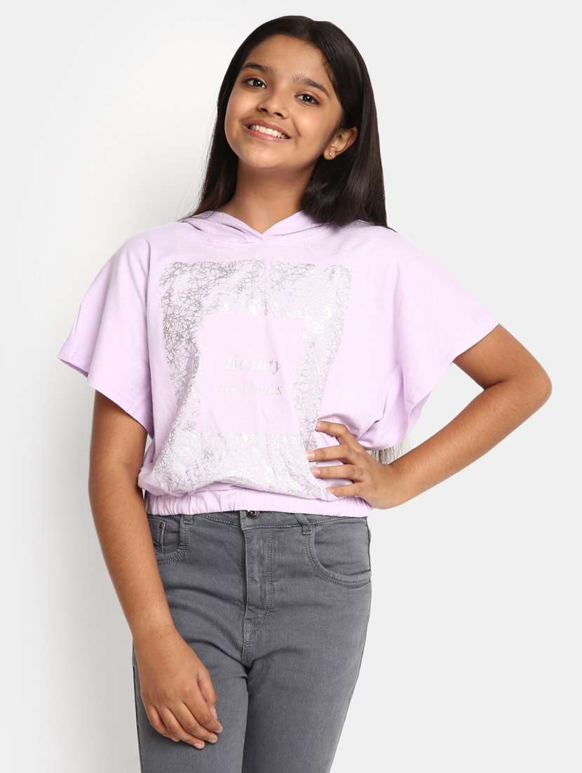 girls graphic printed round neck regular tee