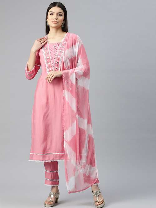 women three quarter sleeve kurta pant with dupatta set - 20930526 -  Standard Image - 0
