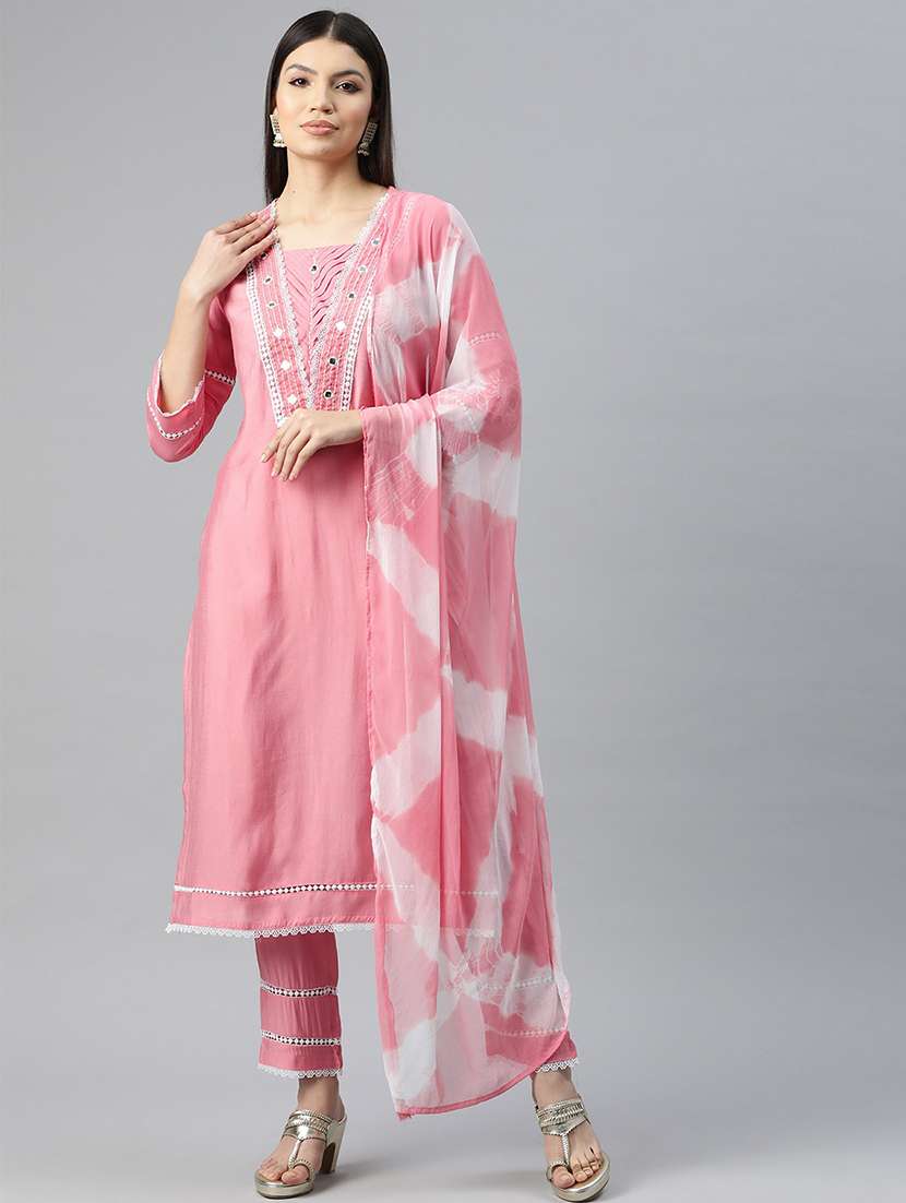 women three quarter sleeve kurta pant with dupatta set - 20930526 -  Zoom Image - 0