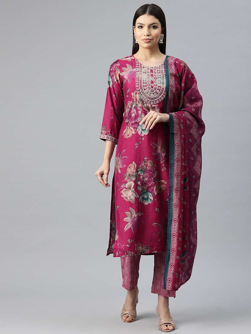 women three quarter sleeve kurta pant with dupatta set - 20930570 - Zoom Image - 0