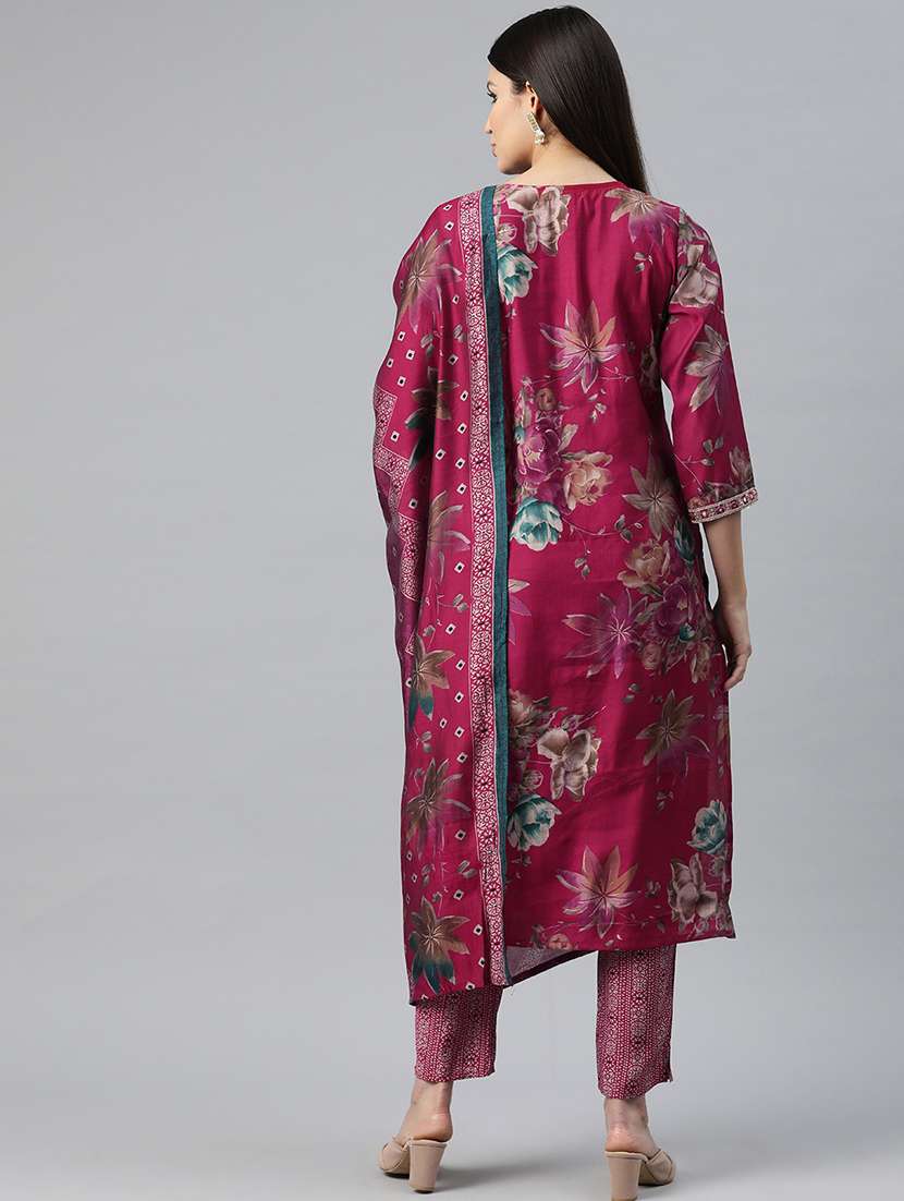 women three quarter sleeve kurta pant with dupatta set - 20930570 - Standard Image - 3