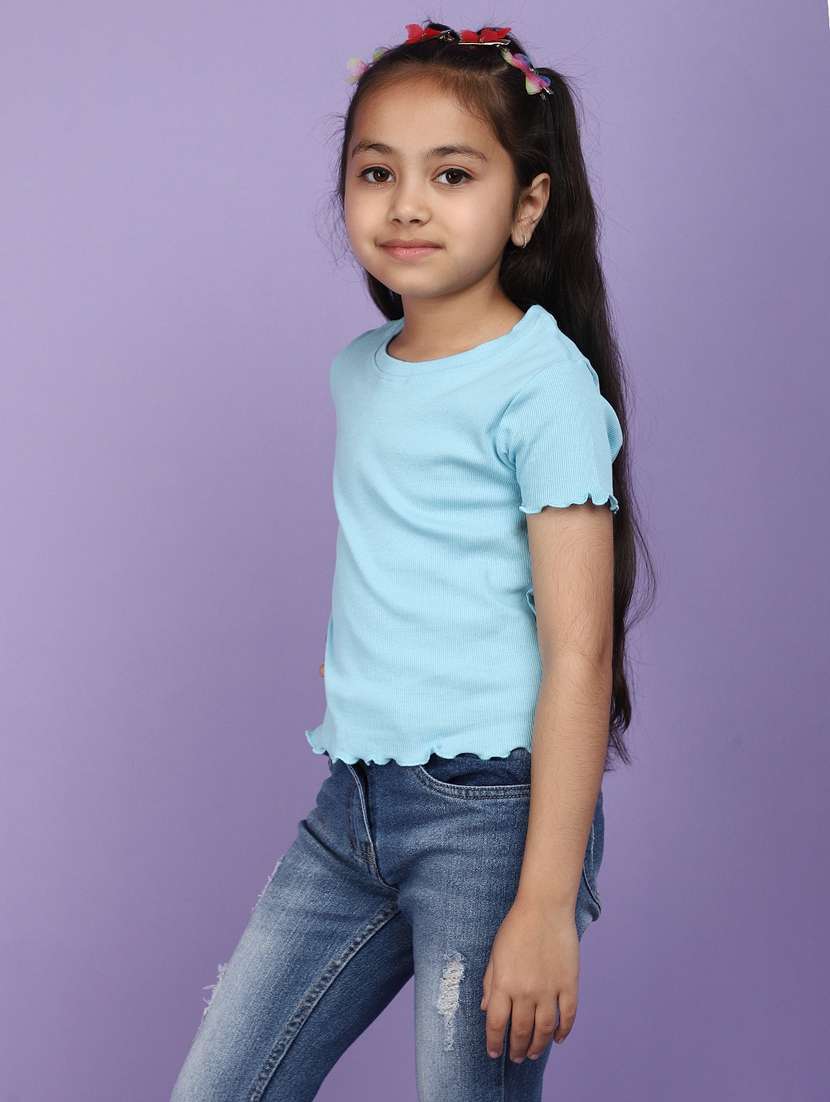 girls round neck solid regular tee - 20930616 -  Standard Image - 3