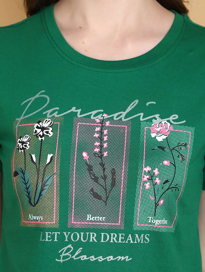 green cotton chest print t-shirt - 20930619 -  Standard Image - 5