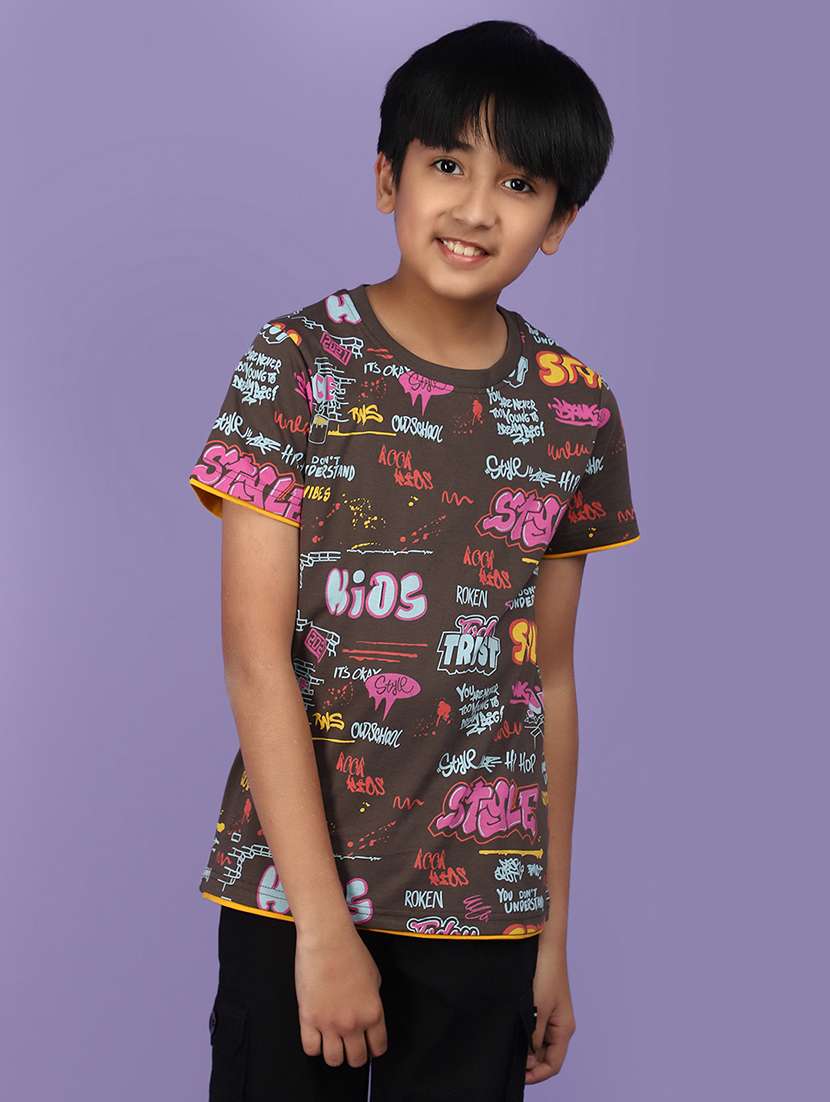 boys round neck printed regular t-shirt