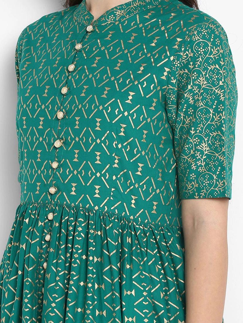 women foil print short sleeve flared kurta - 20930857 - Standard Image - 3