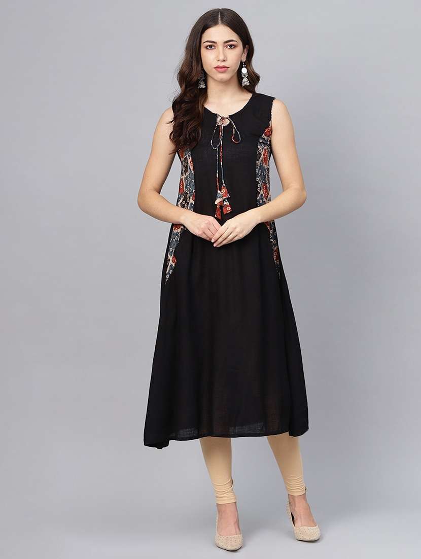 women placement print sleeveless a-line kurta - 20930860 -  Zoom Image - 0