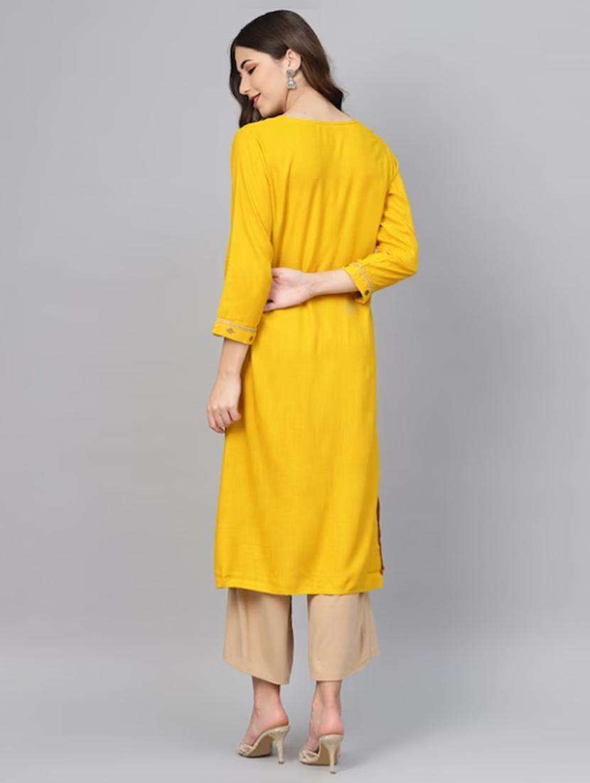 women embroidered three quarter sleeve straight kurta - 20930861 -  Standard Image - 3