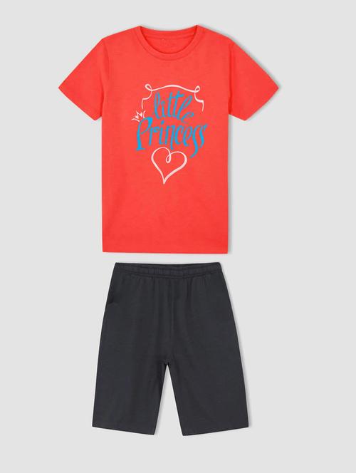 kids front print cotton shorts twin sets - 20932032 - Standard Image - 0
