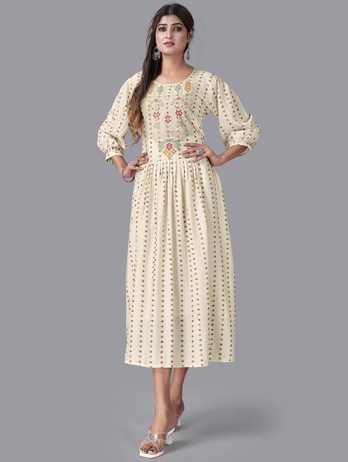 printed embroidered flared ethnic dress - 20932723 -  Standard Image - 0