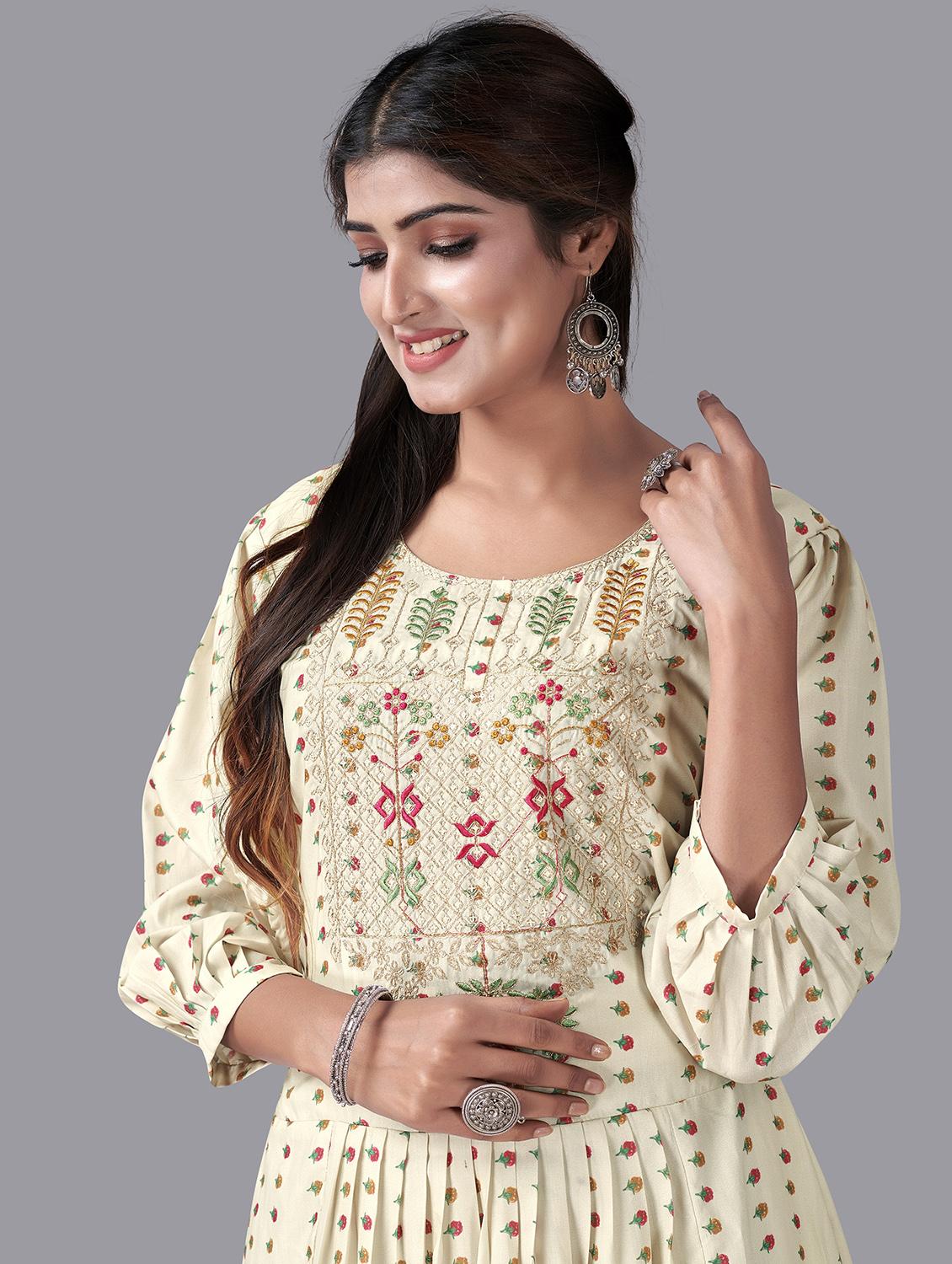 printed embroidered flared ethnic dress - 20932723 - Standard Image - 3