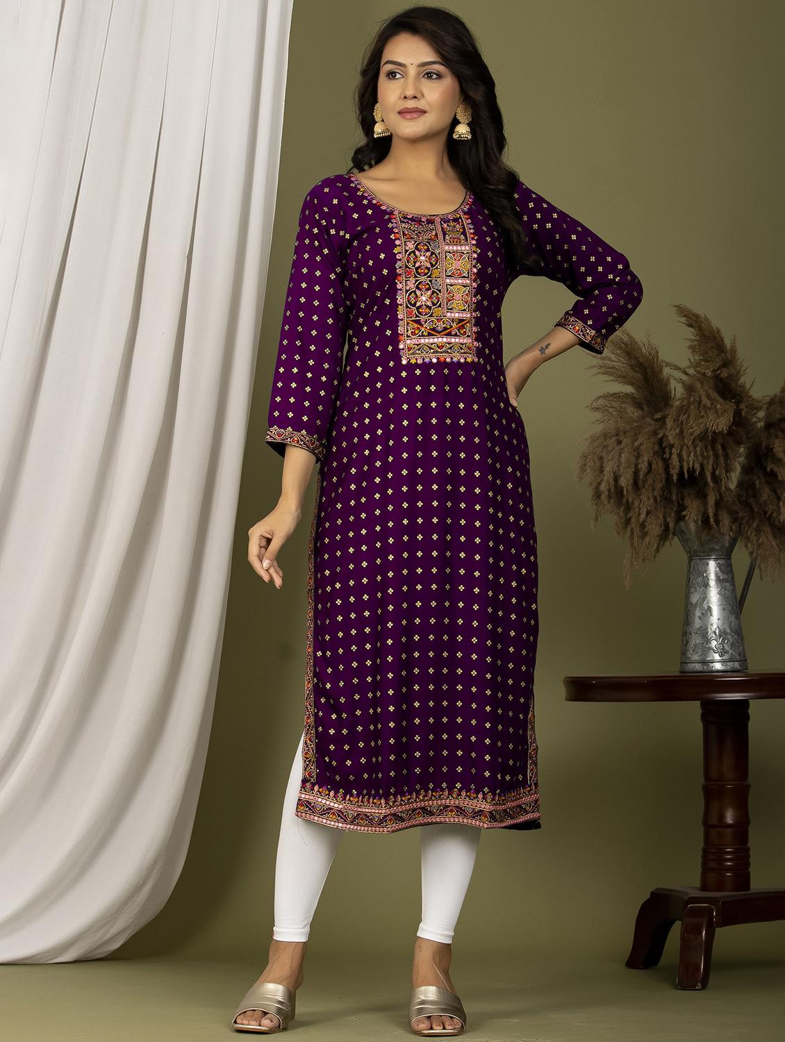 embroidered straight kurta - 20932737 -  Zoom Image - 0