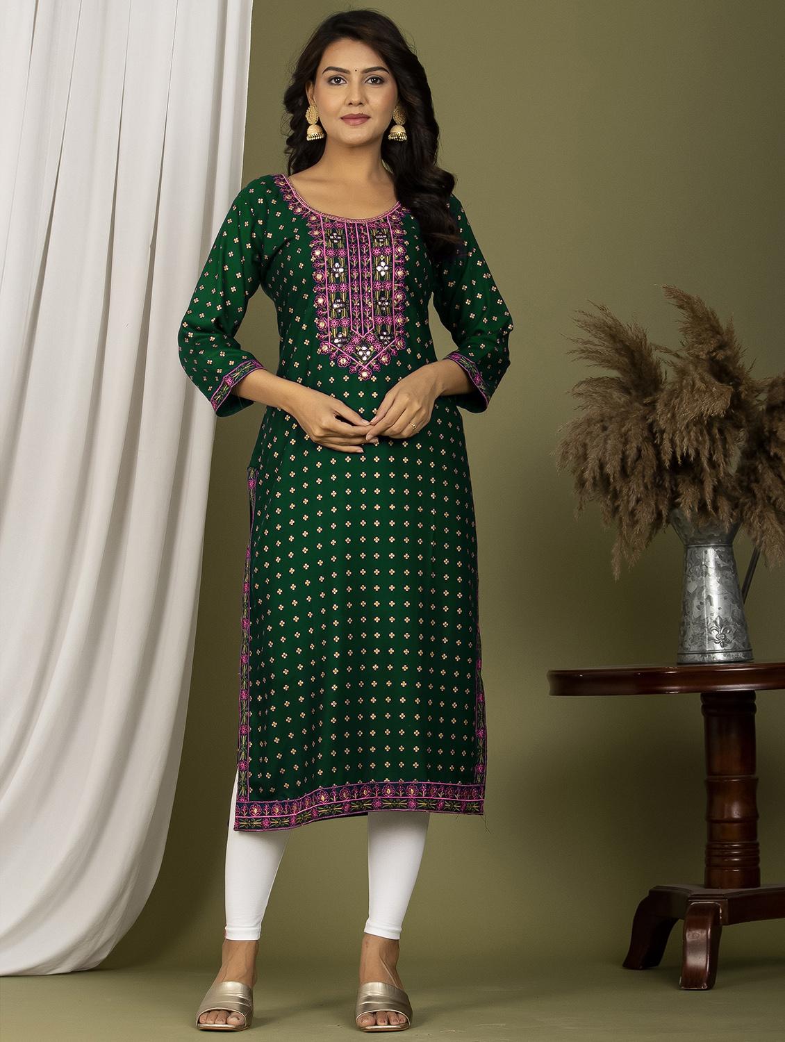 embroidered straight kurta - 20932738 - Zoom Image - 0