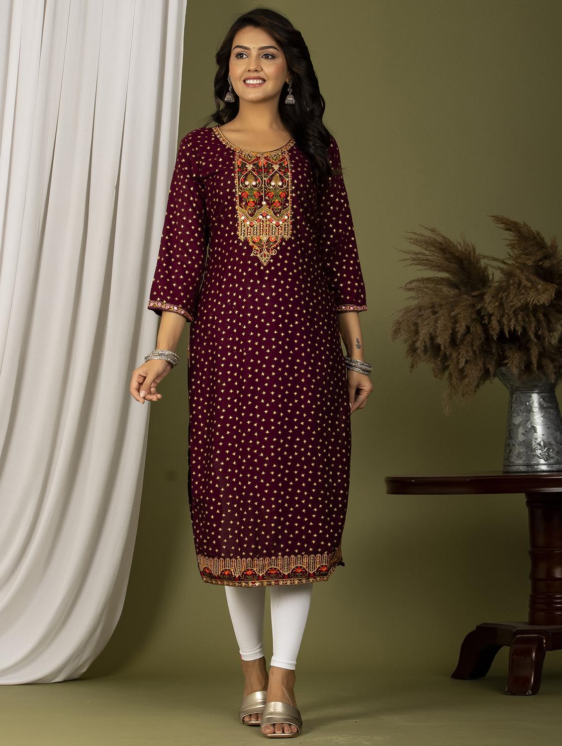 embroidered straight kurta - 20932743 -  Zoom Image - 0