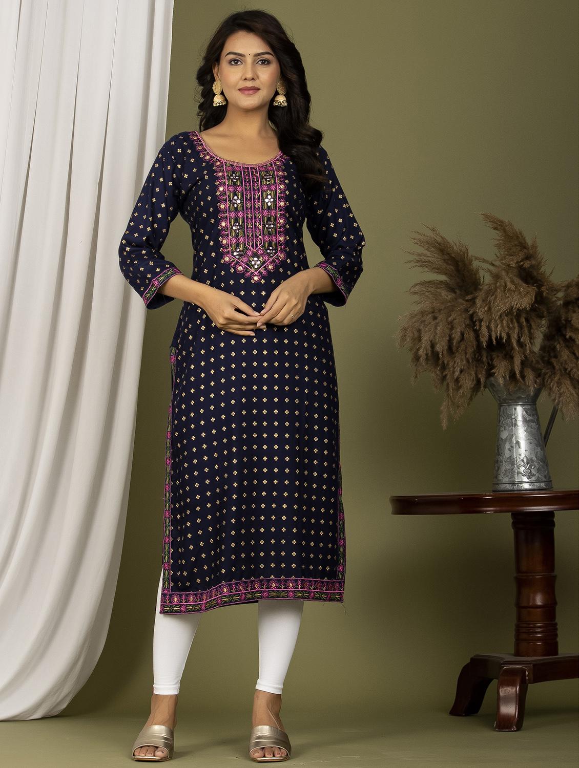 embroidered straight kurta - 20932770 -  Zoom Image - 0