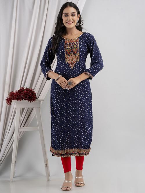 embroidered straight kurta - 20932772 -  Standard Image - 0