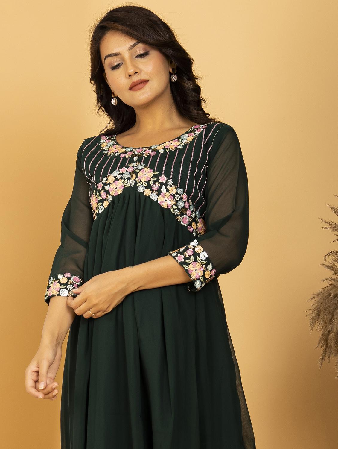 sequins work flared ethnic dress - 20932773 - Standard Image - 3