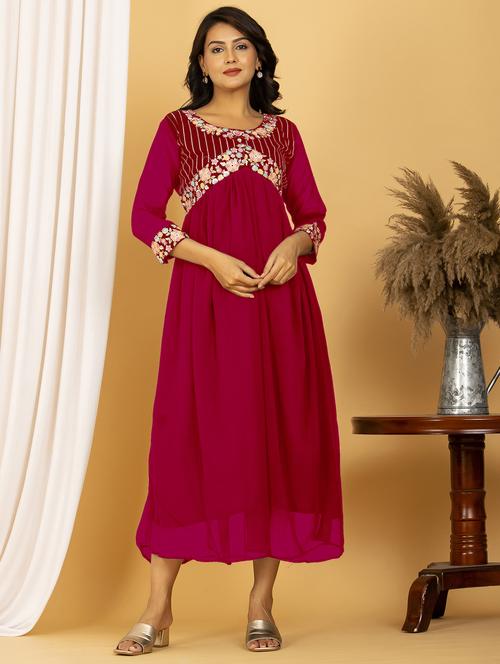 sequins work flared ethnic dress - 20932776 - Standard Image - 0