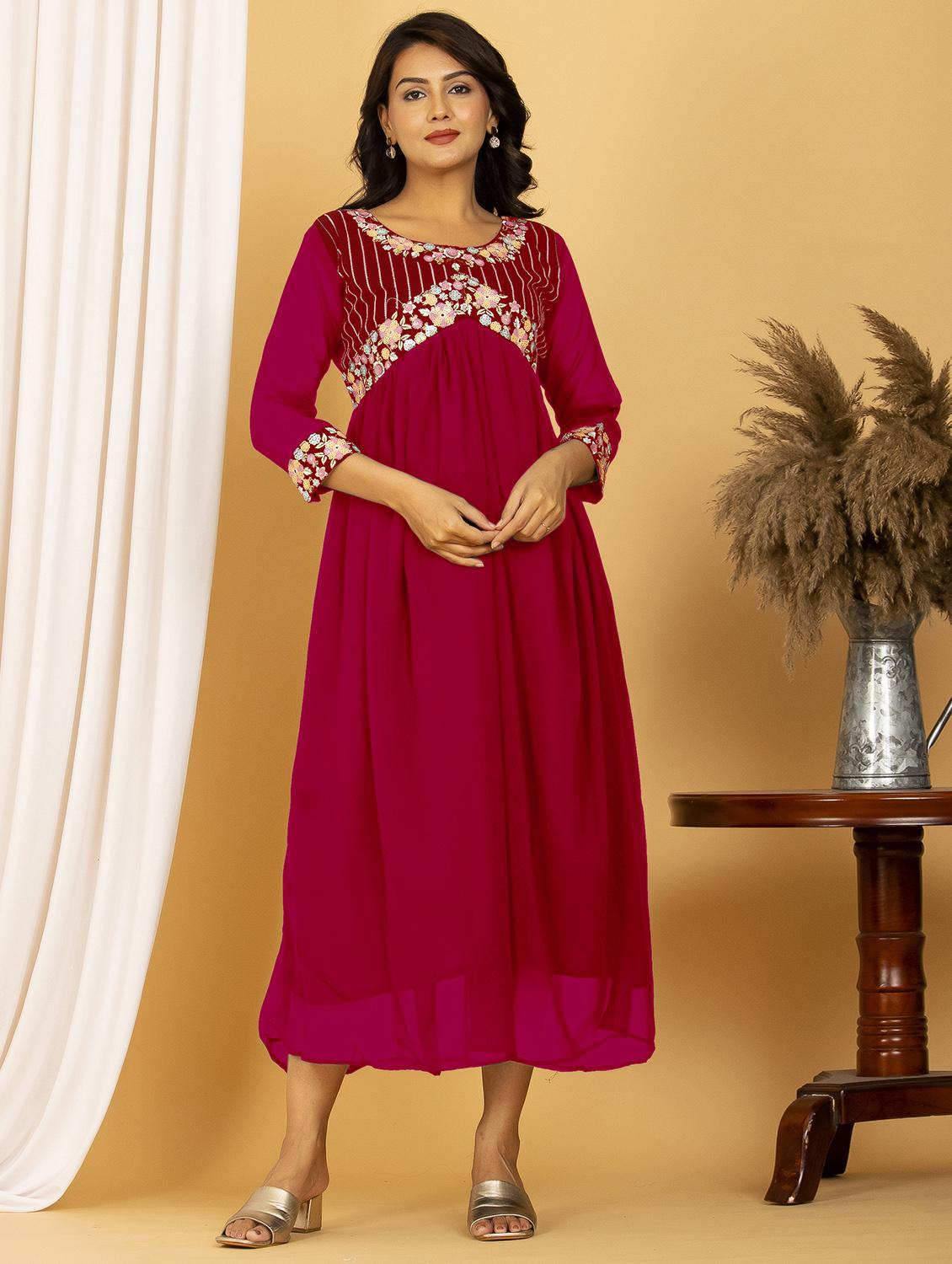 sequins work flared ethnic dress - 20932776 - Zoom Image - 0