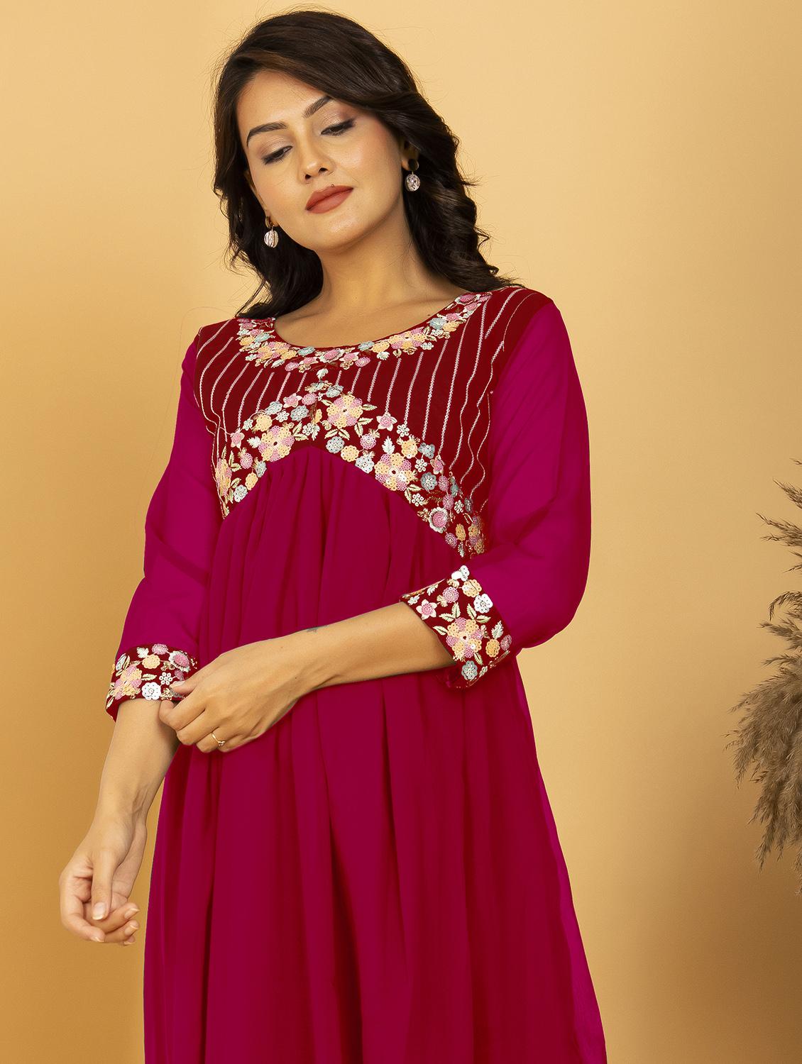 sequins work flared ethnic dress - 20932776 - Standard Image - 3