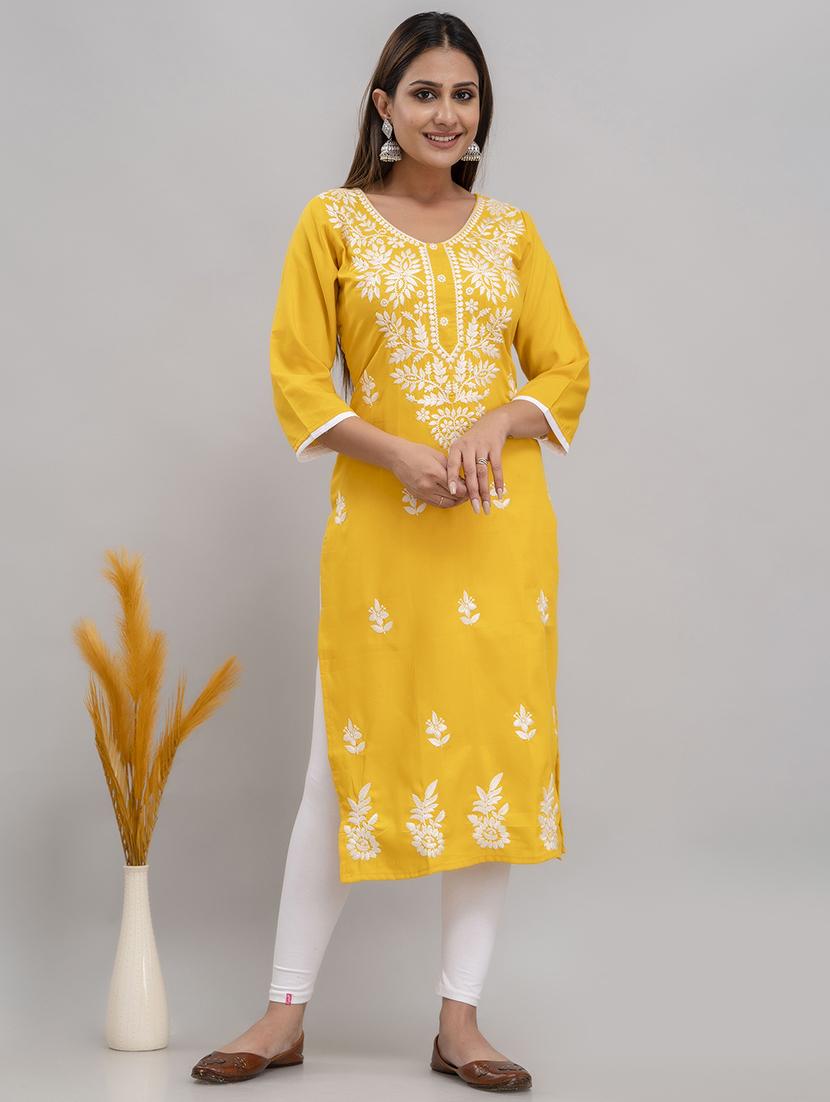 chikankari work straight kurta - 20932777 - Zoom Image - 0
