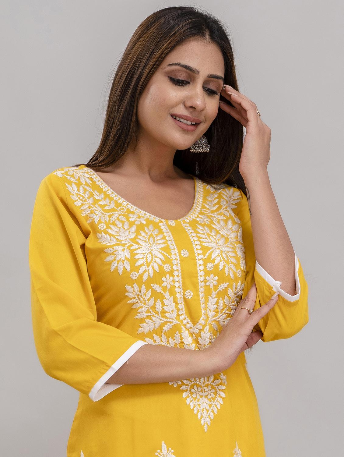 chikankari work straight kurta - 20932777 - Standard Image - 3