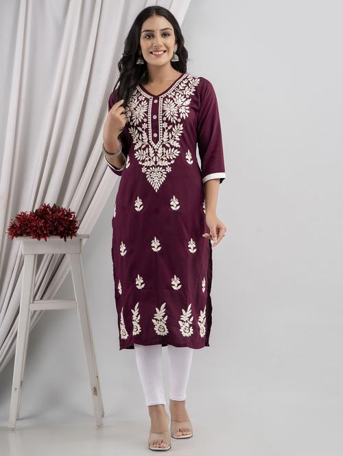 chikankari work straight kurta - 20932778 - Standard Image - 0