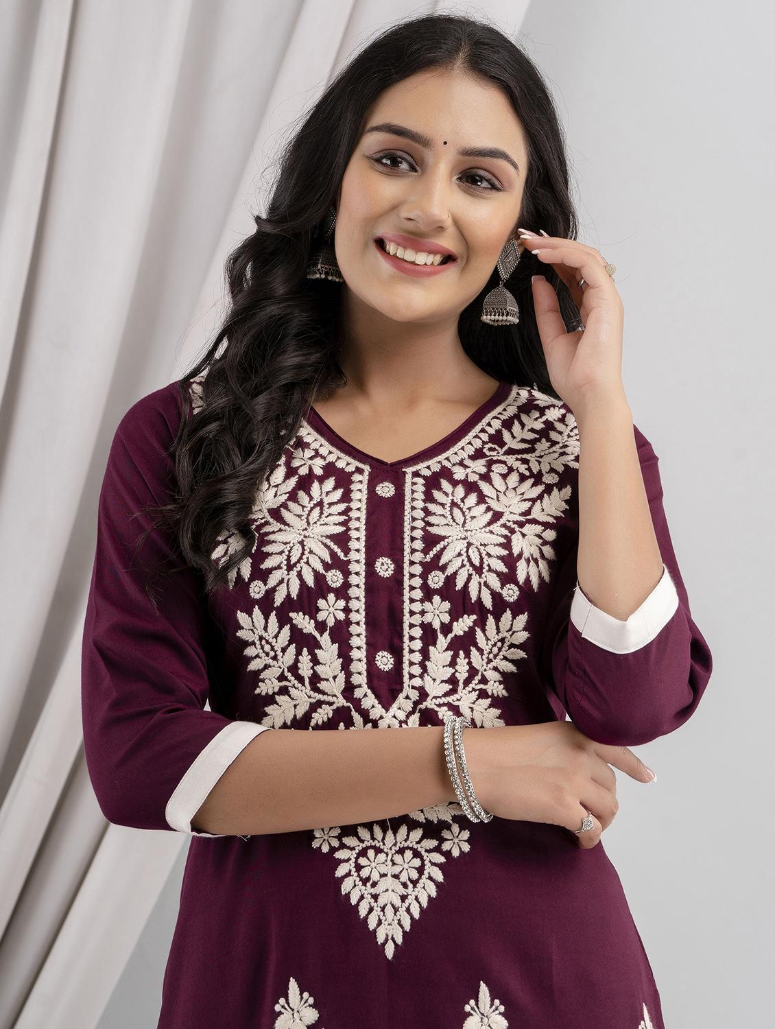 chikankari work straight kurta - 20932778 - Standard Image - 3