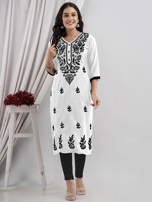 chikankari work straight kurta - 20932779 -  Standard Image - 0
