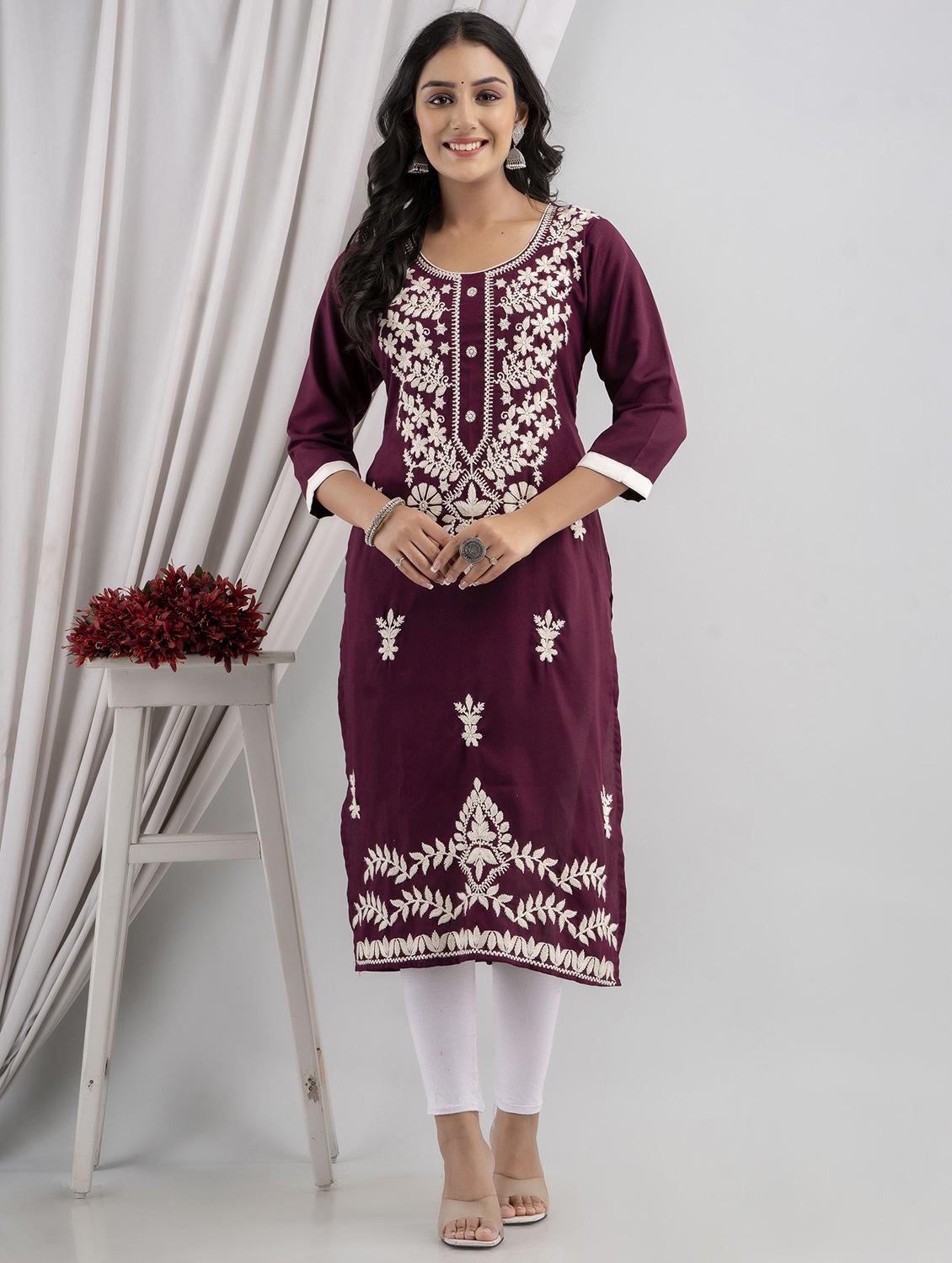 chikankari work straight kurta - 20932782 -  Zoom Image - 0
