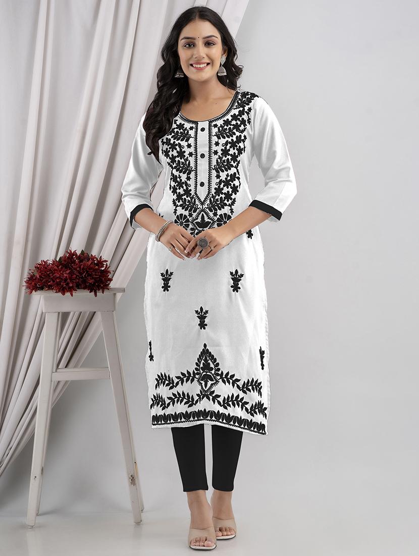 chikankari work straight kurta - 20932783 -  Zoom Image - 0