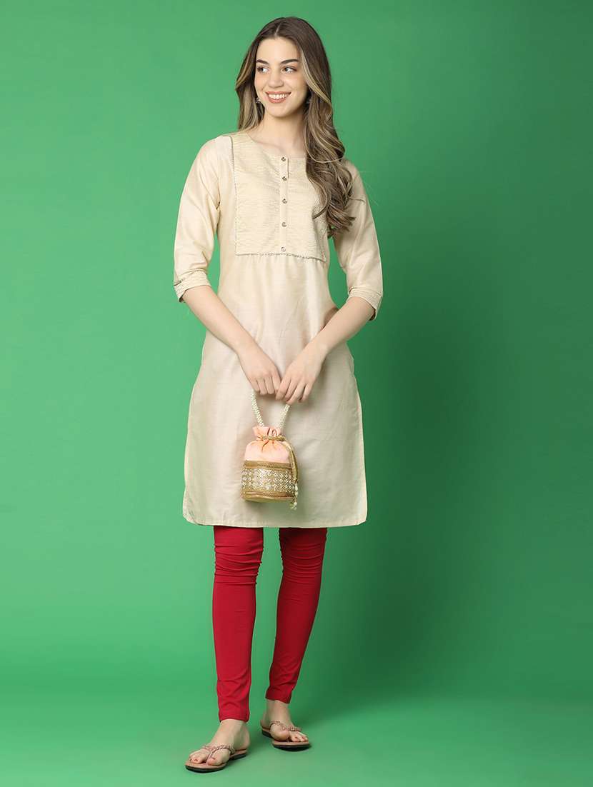 beige cotton straight kurta