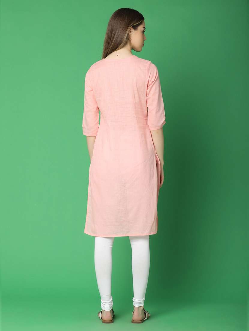 women pink lace detailed straight kurta - 20934202 -  Standard Image - 3