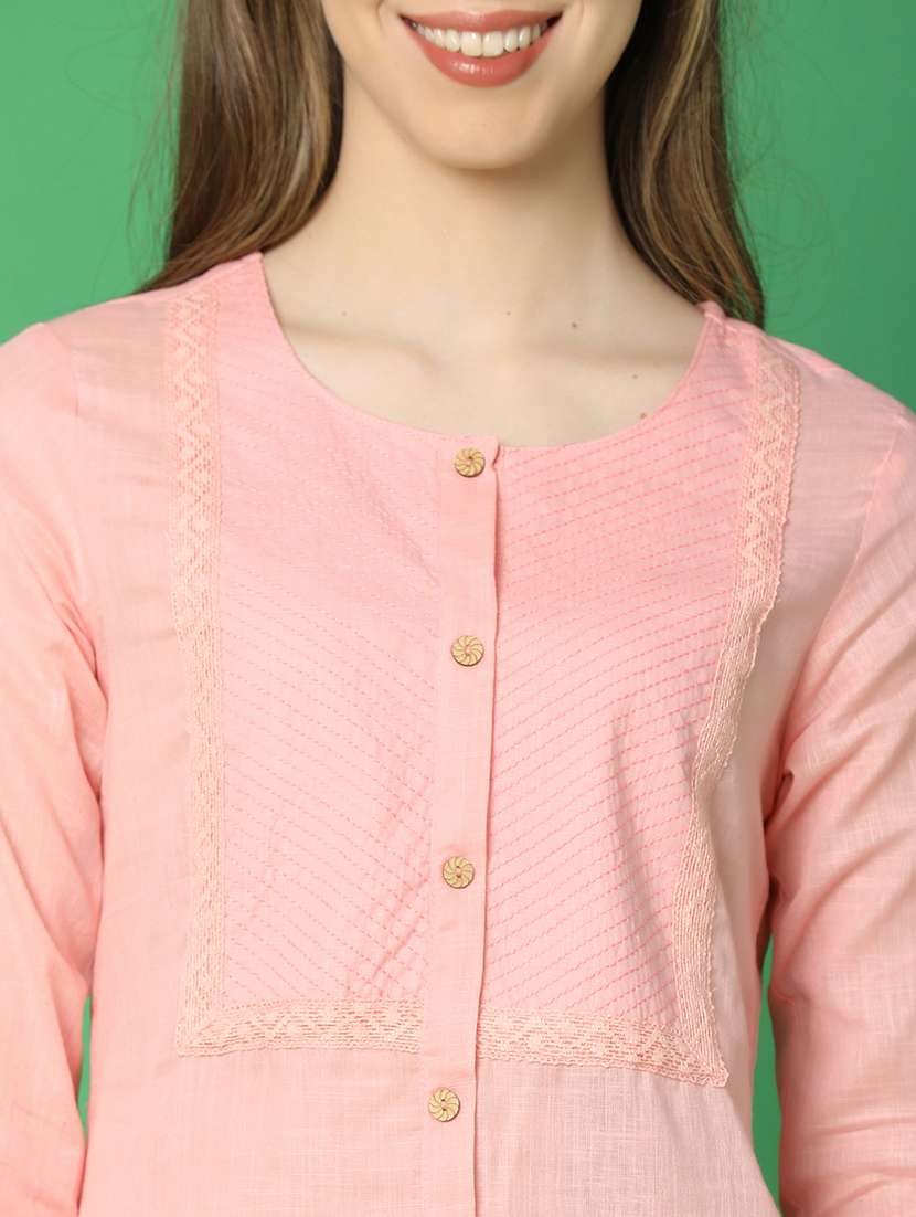 women pink lace detailed straight kurta - 20934202 -  Standard Image - 5