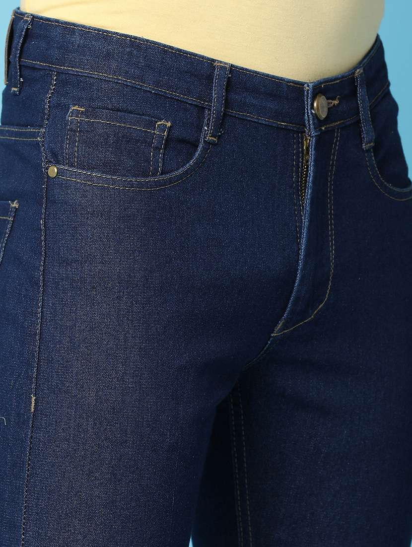 men solid navy blue slim fit jeans - 20934240 -  Standard Image - 5