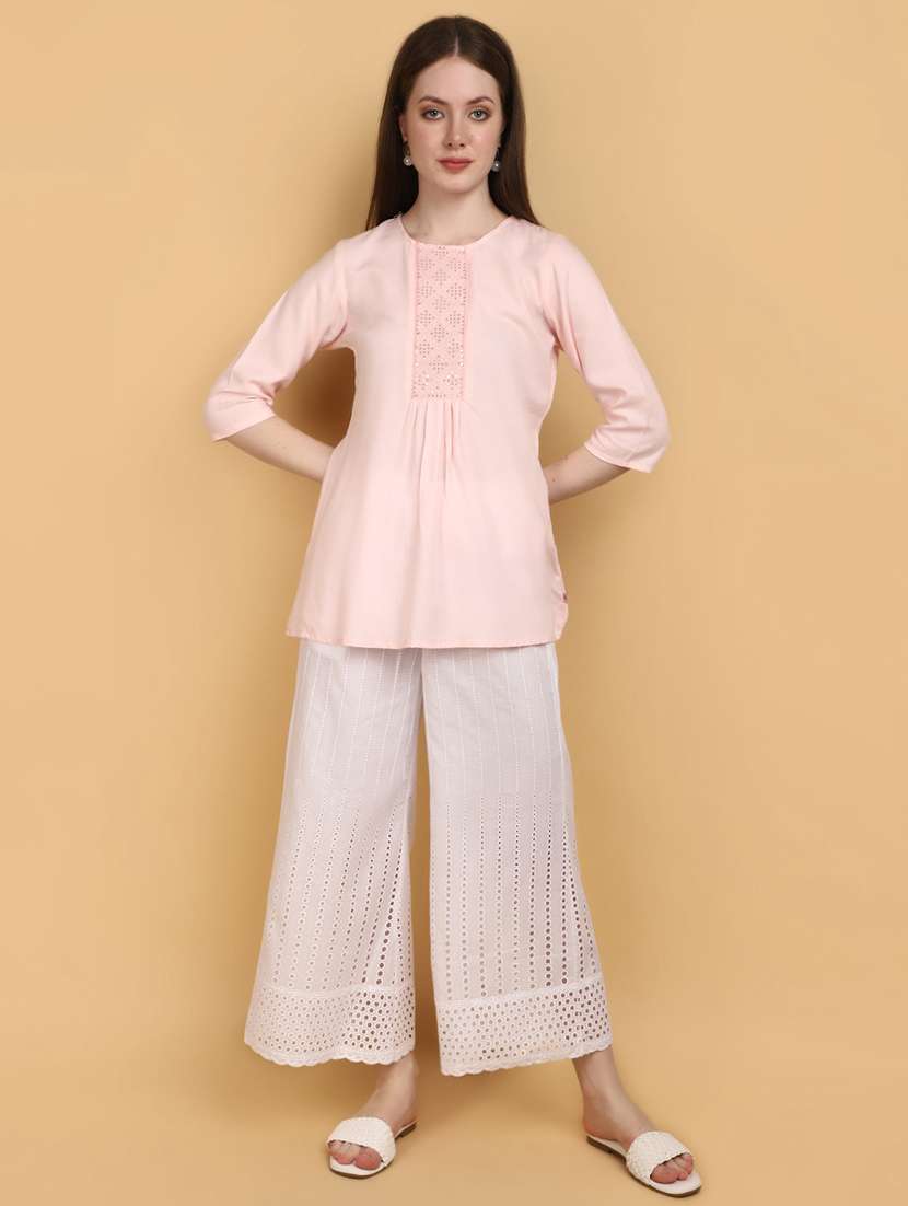 women pink round neck a-line kurti - 20934263 -  Standard Image - 3