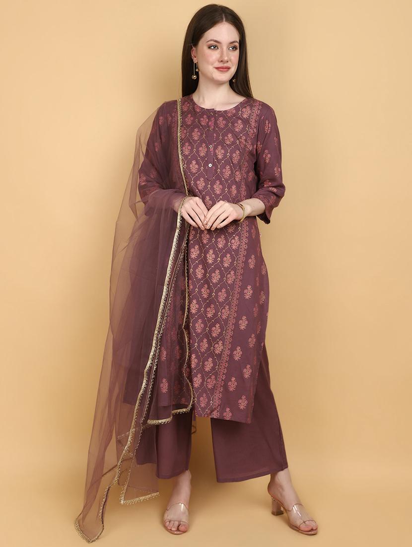 women purple printed kurta & palazzo set - 20934290 - Zoom Image - 0