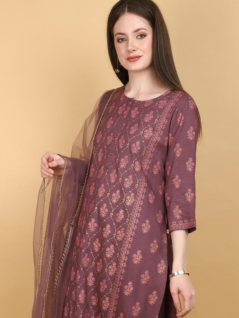 women purple printed kurta & palazzo set - 20934290 - Standard Image - 3