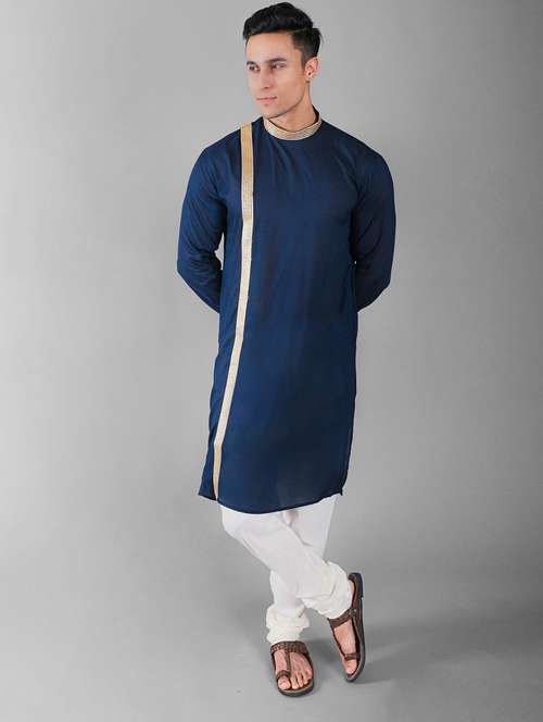 blue silk blend kurta churidar ethnic wear set - 20942876 -  Standard Image - 0