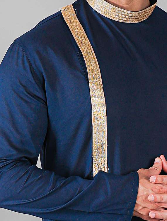 blue silk blend kurta churidar ethnic wear set - 20942876 - Standard Image - 3
