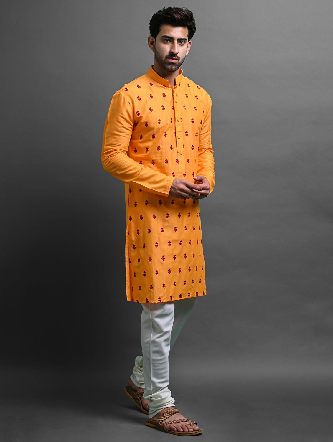 men's embroidered kurta churidar set - 20942890 - Standard Image - 3