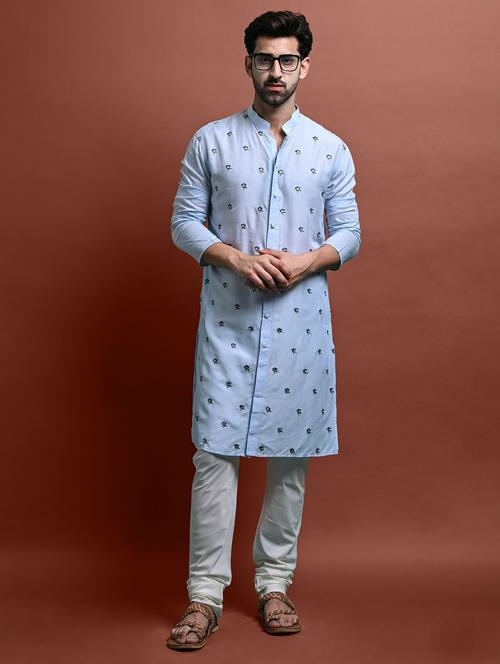 men's embroidered kurta churidar set - 20942893 -  Standard Image - 0