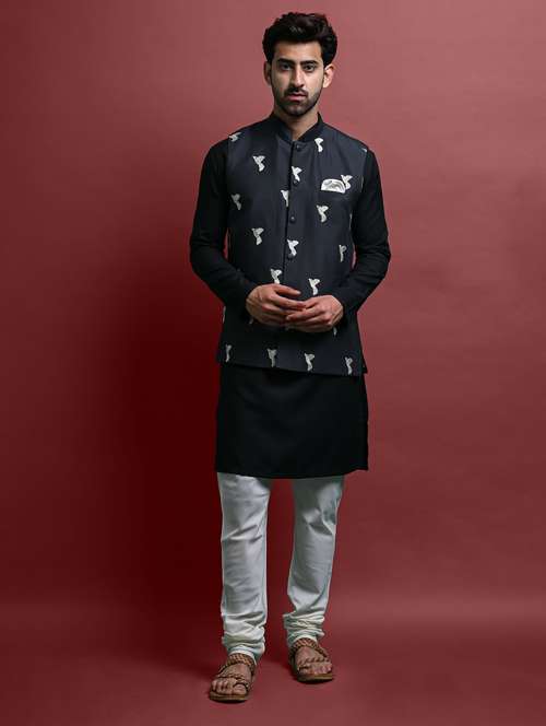 men's embroidered kurta churidar with jacket set - 20942903 -  Standard Image - 0