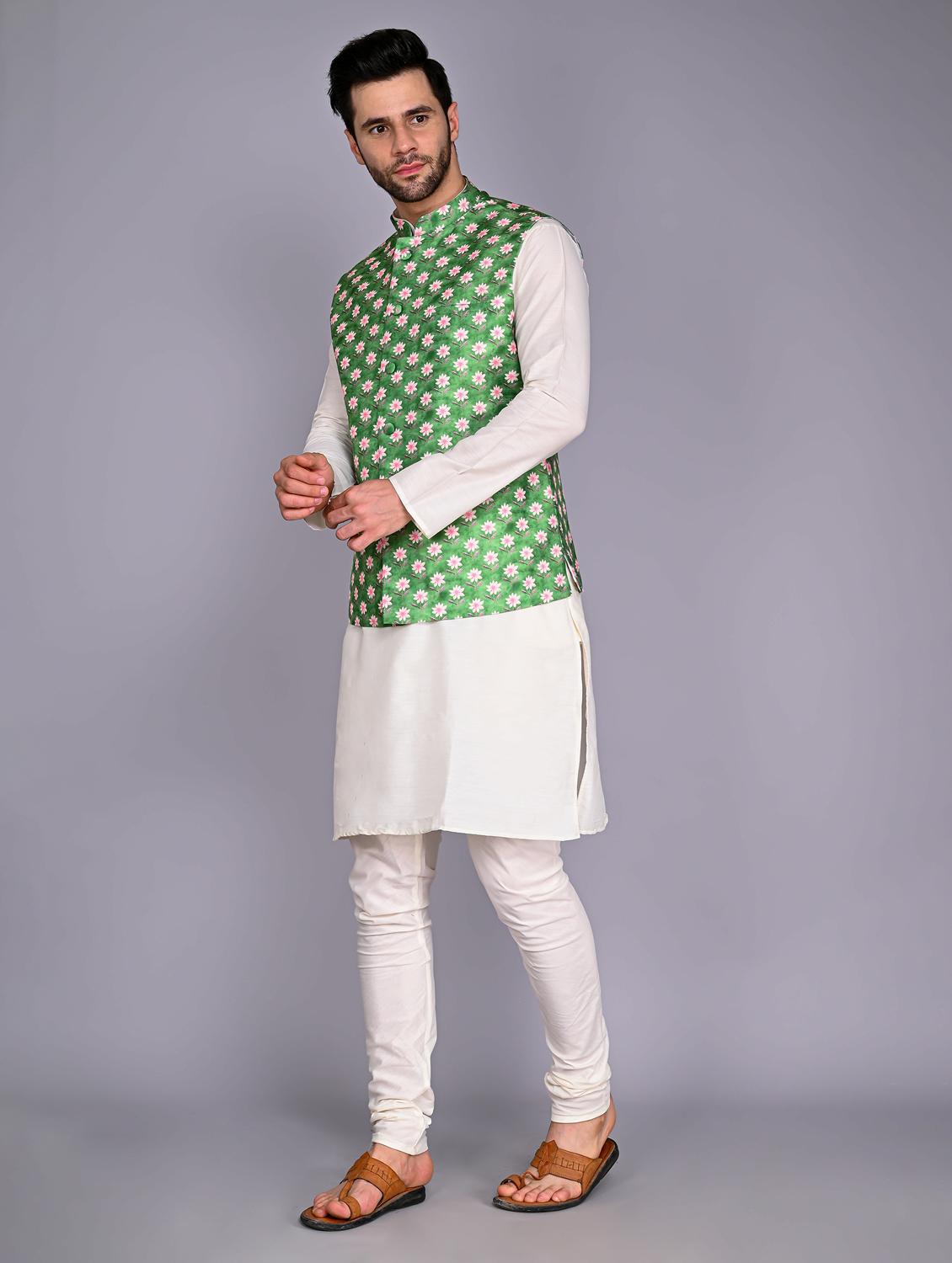 men's kurta pyjama with jacket set - 20942981 - Standard Image - 3