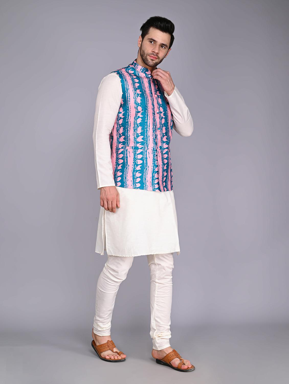men's kurta pyjama with jacket set - 20942983 - Standard Image - 3