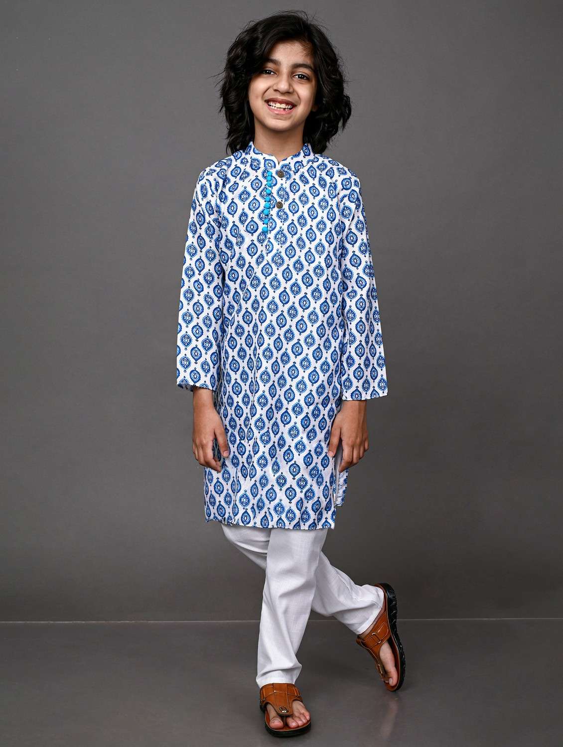 blue cotton blend kurta sets