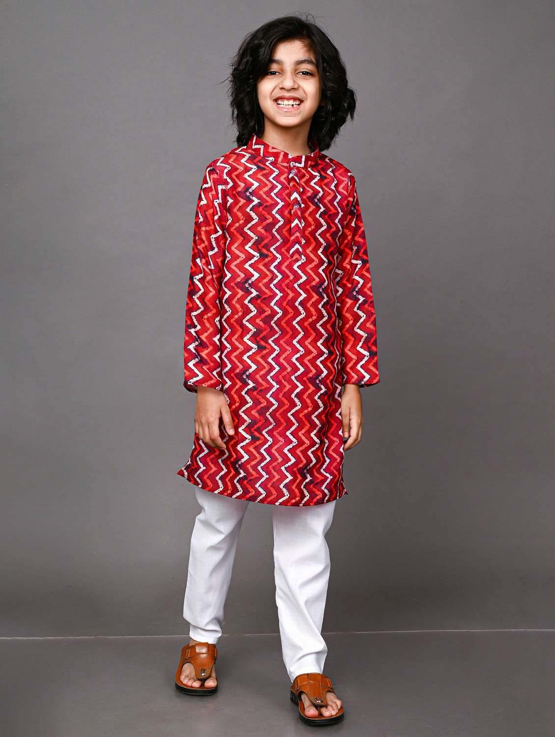 boys printed cotton kurta pyjama set
